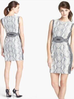 DVF Diane Von Furstenberg Bey Dress Womens 8 Snake Print Embroidered Sleeveless